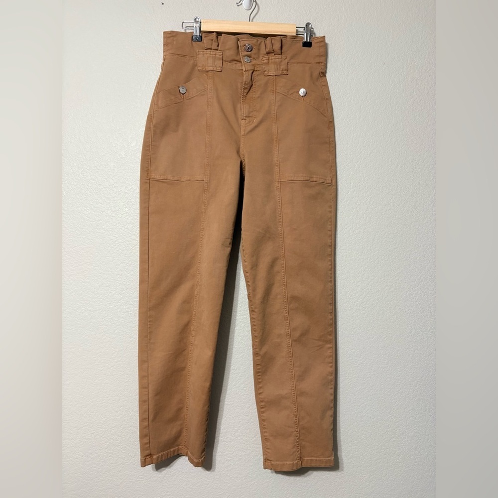 Veronica Beard Camel Color Straight Leg Jeans w Pleats Detail at Waist High Rise - Picture 3 of 16